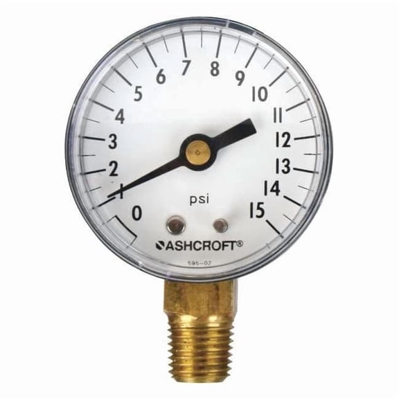 Ashcroft Gauge,Pressure,0 to 15 psi,Lower,2 in. 20W1005PH02L15#