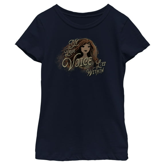 Girl's The Little Mermaid Ariel My True Voice Lies Within  Graphic Tee Navy Blue Small
