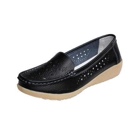 

tranfacy Wedge Sandals for Women Women s Casual Single Shoe Cowhide Peas Mom Shoes Cowhide Soled Hollow Sloping Heel Shoes