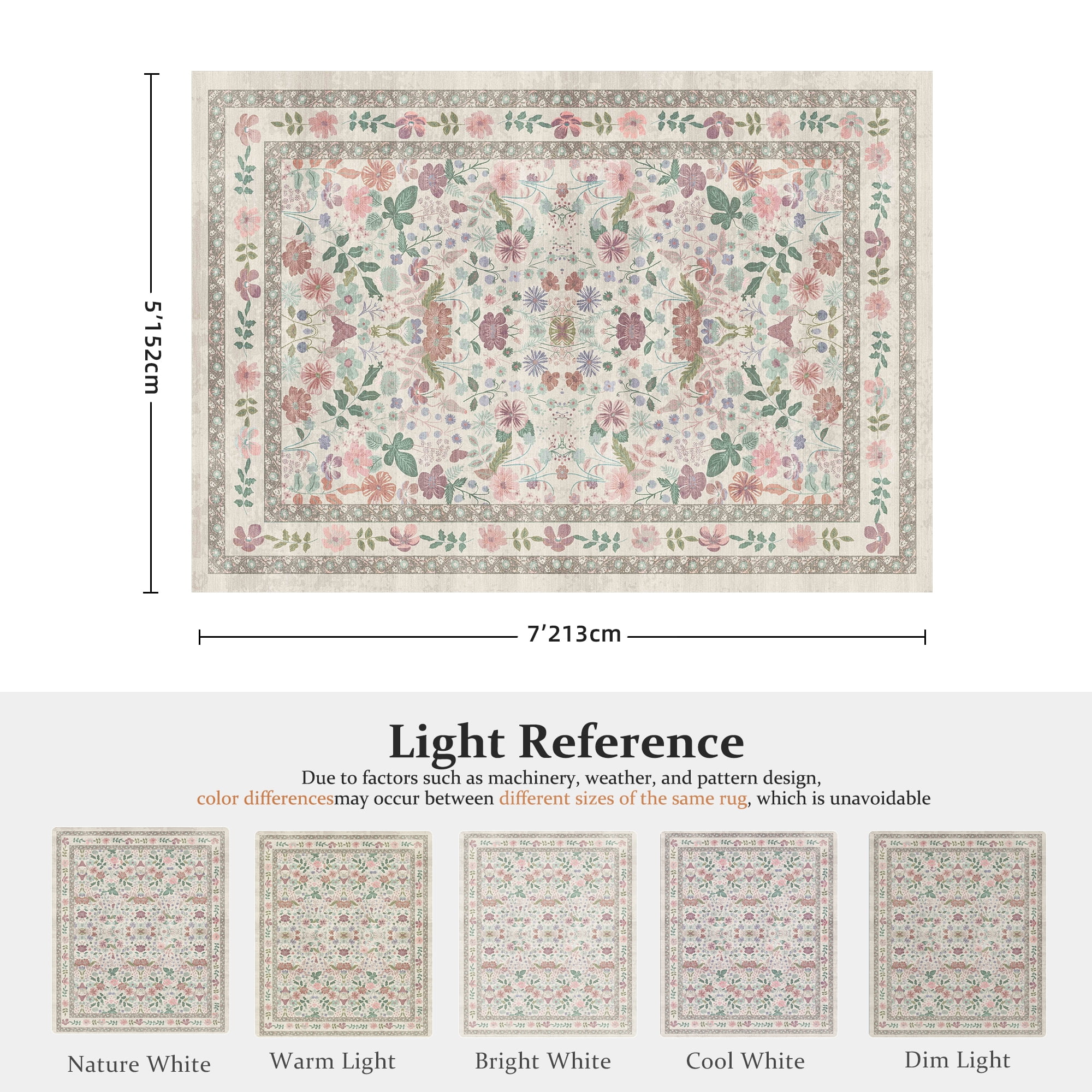 ATHOPE 5x7 Area Rugs for Living Room Bedroom, Floral Washable Soft Low Pile Rug with Non-Slip Backing, Large Vintage Distress Print Pattern Carpet, Beige Pink Floral