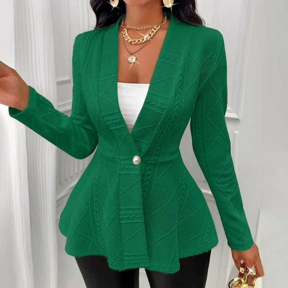 Women's Textured Ruffle Hem Button Shawl Collar Long Sleeve Jacket Fringe Denim Jacket Women plus Jean Jacket for Women Western Coats for Women Denim Romper Women Oversize Button down Jean Jumpsuit