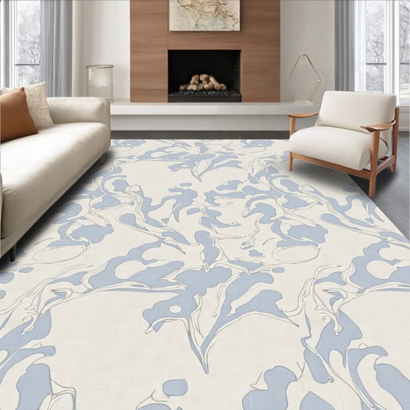 ODIKA 4'x6' Machine Washable Non-Slip Area Rug, Wild Trail Abstract Animal Inspired with Flowing Neutral Hues High Traffic Rug, Ivory, 284931