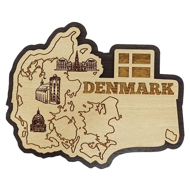 Printtoo Denmark Map Fridge Magnet Souvenir Wooden Gift Collectibles