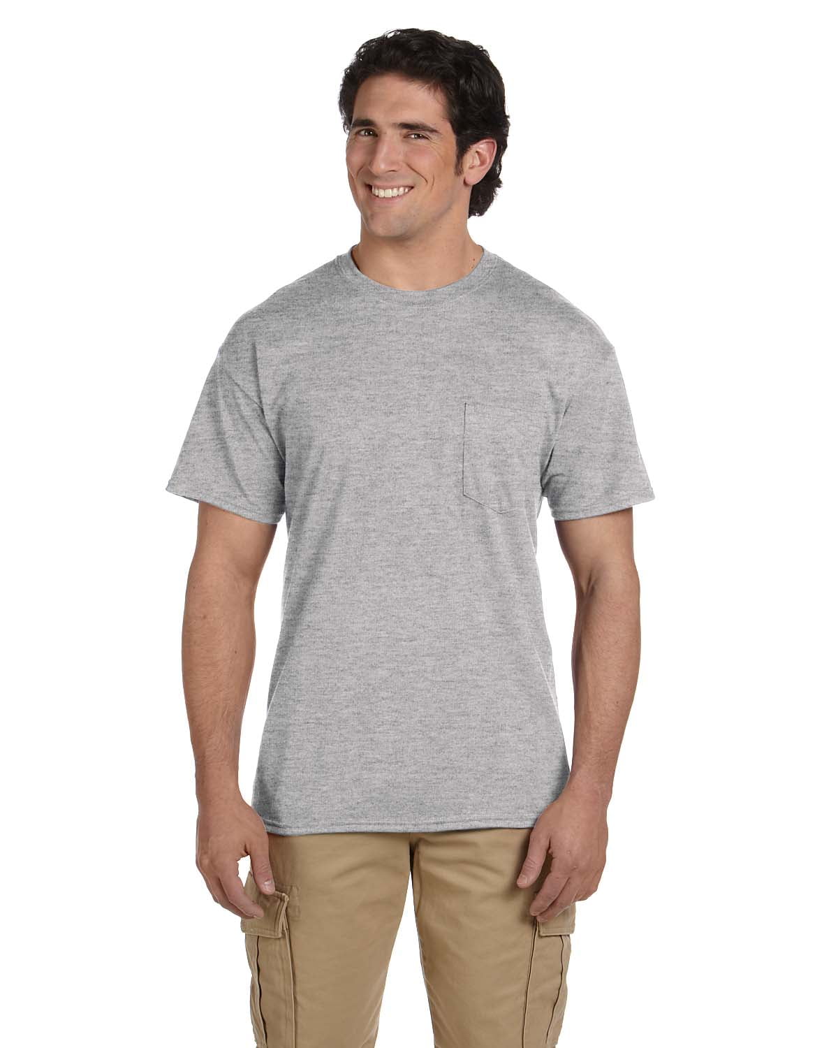 Gildan Mens 7/8 Inch Collar Double Needle Pocket Knit T-Shirt