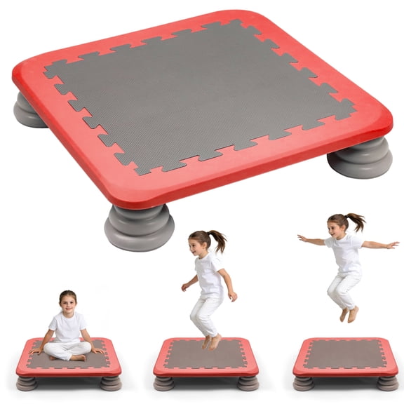 Trampoline for Kids, 25 Inch Toddler Trampoline Bounce Board Indoor Outdoor with Non-Slip Base, Balance and Bounce Jumping Sensory Toy for 3-12 Boys & Girls Autistic Kids Training Equipment, Red