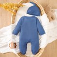 thumbnail image 4 of AWZXDE Toddlers Girl Outfits Knit Footed Long Sleeve Romper With Matching Knot Hat Embroidered Letter Crew Neck Snap Crotch 2 Casual Daily Wear Set Blue - 3-6 Months, 4 of 7