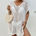 thumbnail image 2 of Gubotare Beach Cover Ups for Women Swimsuit Crochet Swim Cover Up Summer Bathing Suit Swimwear V Neck Mesh Knit Beach Dress Vacation Outfits (White,One Size), 2 of 9