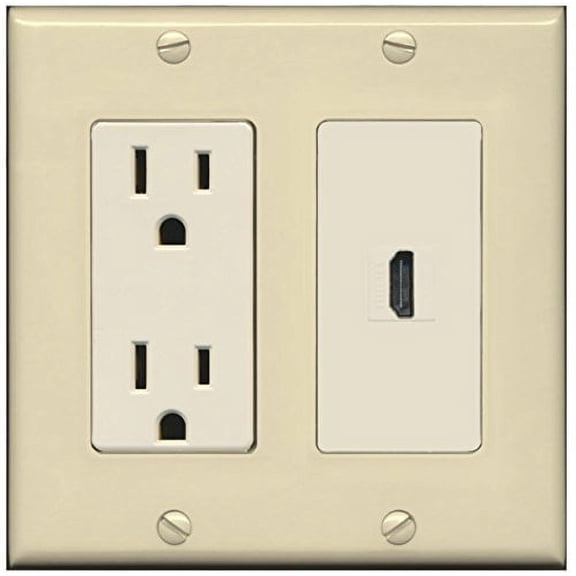 RiteAV - 15 Amp Power Outlet and 1 Port HDMI Decorative Type Wall Plate - Ivory/Light Almond