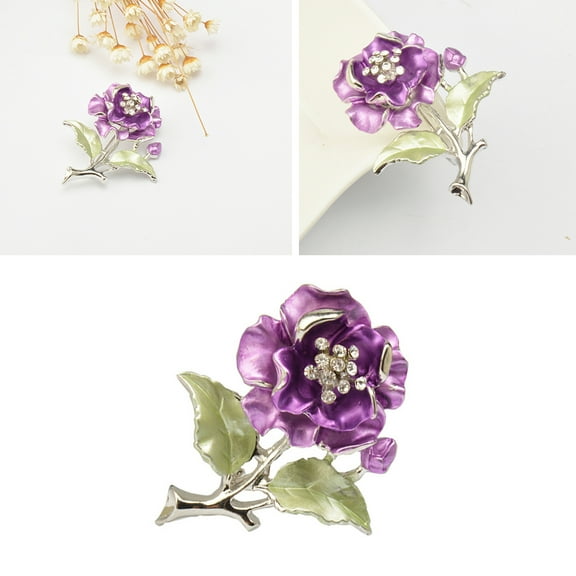ELAYARD 1Pcs Crystal Flower Brooches Alloy Purple Pin Brooches for Women Wedding Accessories