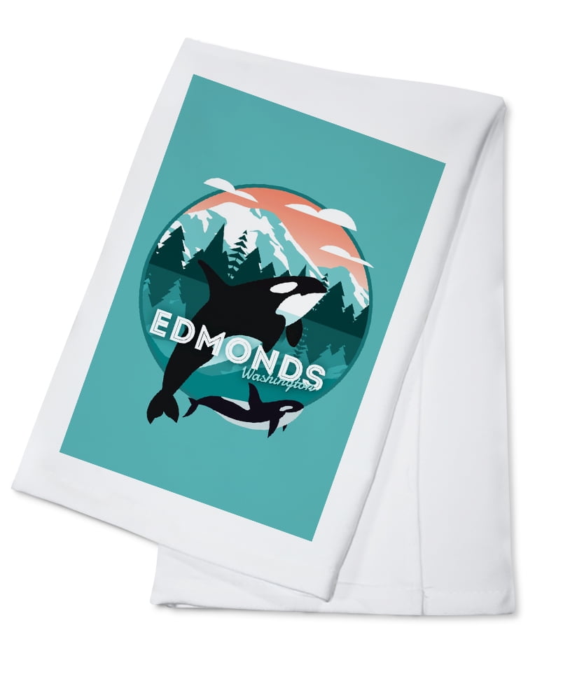 Edmonds, Washington, Orca Whale and Calf, Vector, Contour (100 Cotton