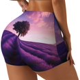 thumbnail image 1 of Fotbe Lavender Field Sunset Shorts Sin Costuras – Shorts Deportivos de Cintura Alta para Mujer, Elásticos para Gimnasio, Yoga, Running o Ciclismo-Large, 1 of 8