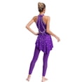 thumbnail image 2 of Xnihocha Women Rhinestones Full Body Unitard Gymnastics Leotard Ballet Dance Bodysuit Skating Jumpsuit Purple XXL, 2 of 5