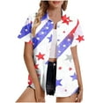 thumbnail image 2 of American Flag Shirt Women Fourth of July Shirts Independence Day Shirt Women Red White and Blue T-Shirt Ladies Short Sleeved Shirt With Non Positioning Printed Buttons Lapel Shirt Cardigan Tops, 2 of 5