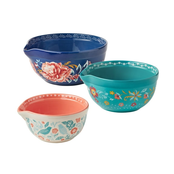 The Pioneer Woman Keepsake Floral 3-Piece Ceramic Mixing Bowl Set