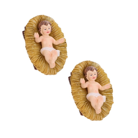 Worgeous 2pcs Infant Jesus In Crib Resin Nativity Set For Christmas Decorations And Painted Religious Figure And Christian Toys