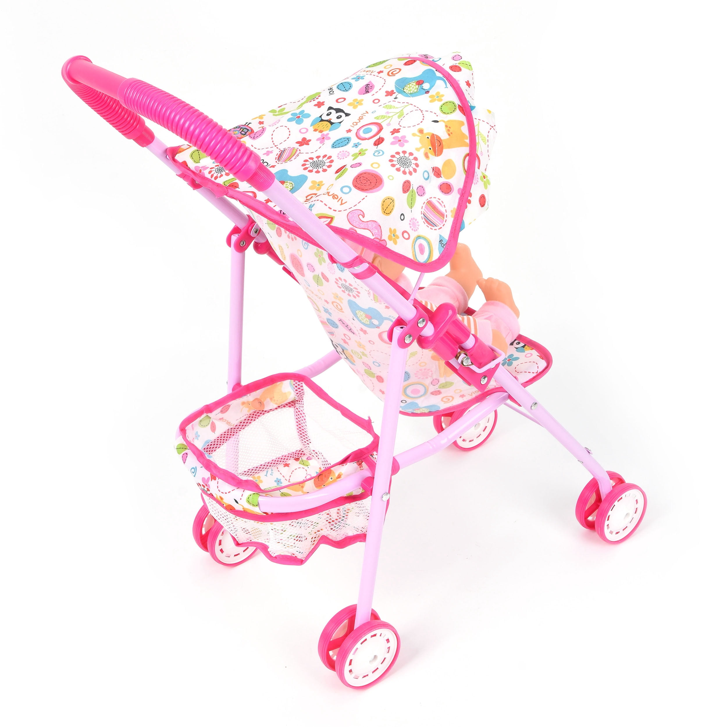 WonderPlay Pretty In Pink Kids Doll Stroller With 14 Inch Doll & 4 Sounds - Red