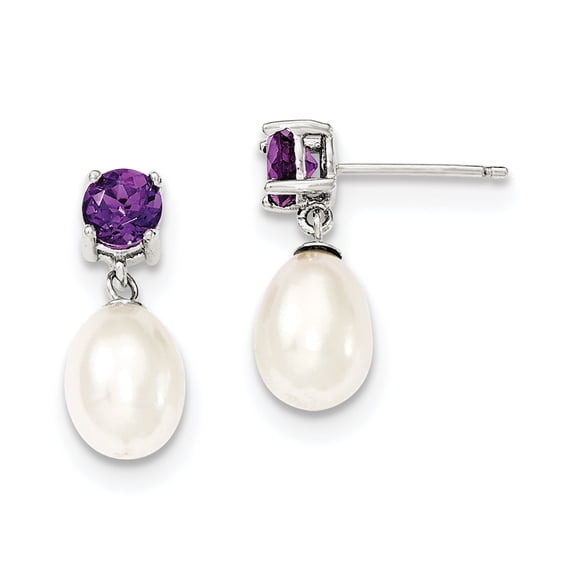 Primal Silver Sterling Silver Amethyst and 7-8mm Freshwater Cultured Pearl Earrings Teardrop Earrings