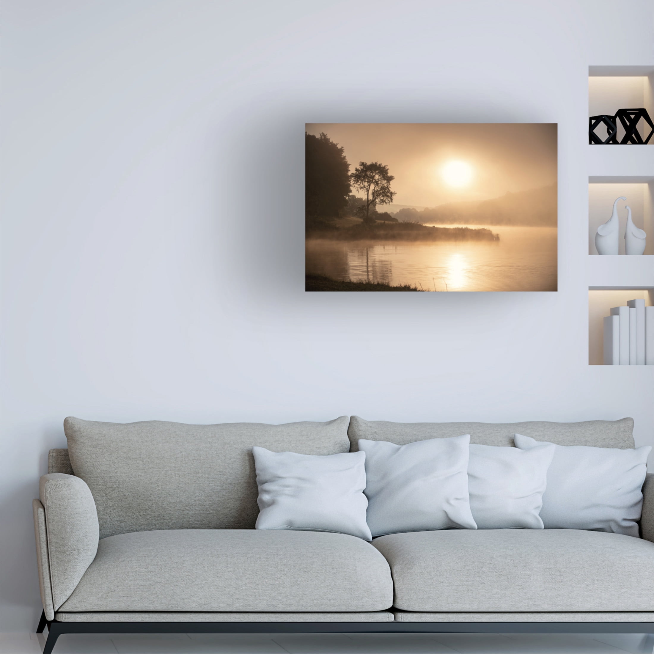 Canvas Wall Art - GS Photo 'Misty Morning on Hidden Lake' Wall Art for Living Room, Bedroom, or Office Décor by Trademark Fine Art - 32 x 22 Inches