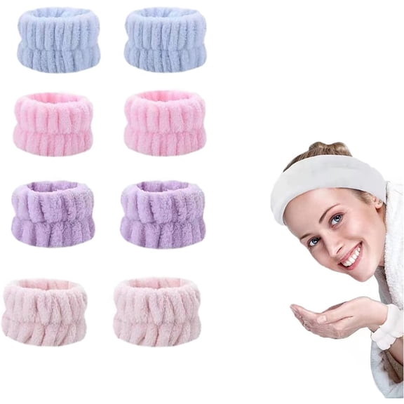 Spa Wrist Washband Set 8 Pieces Absorbent Wrist Towels for Washing Face with Laundry Bag Wristbands for Women Girls Cleansing Cuffs for Wrist