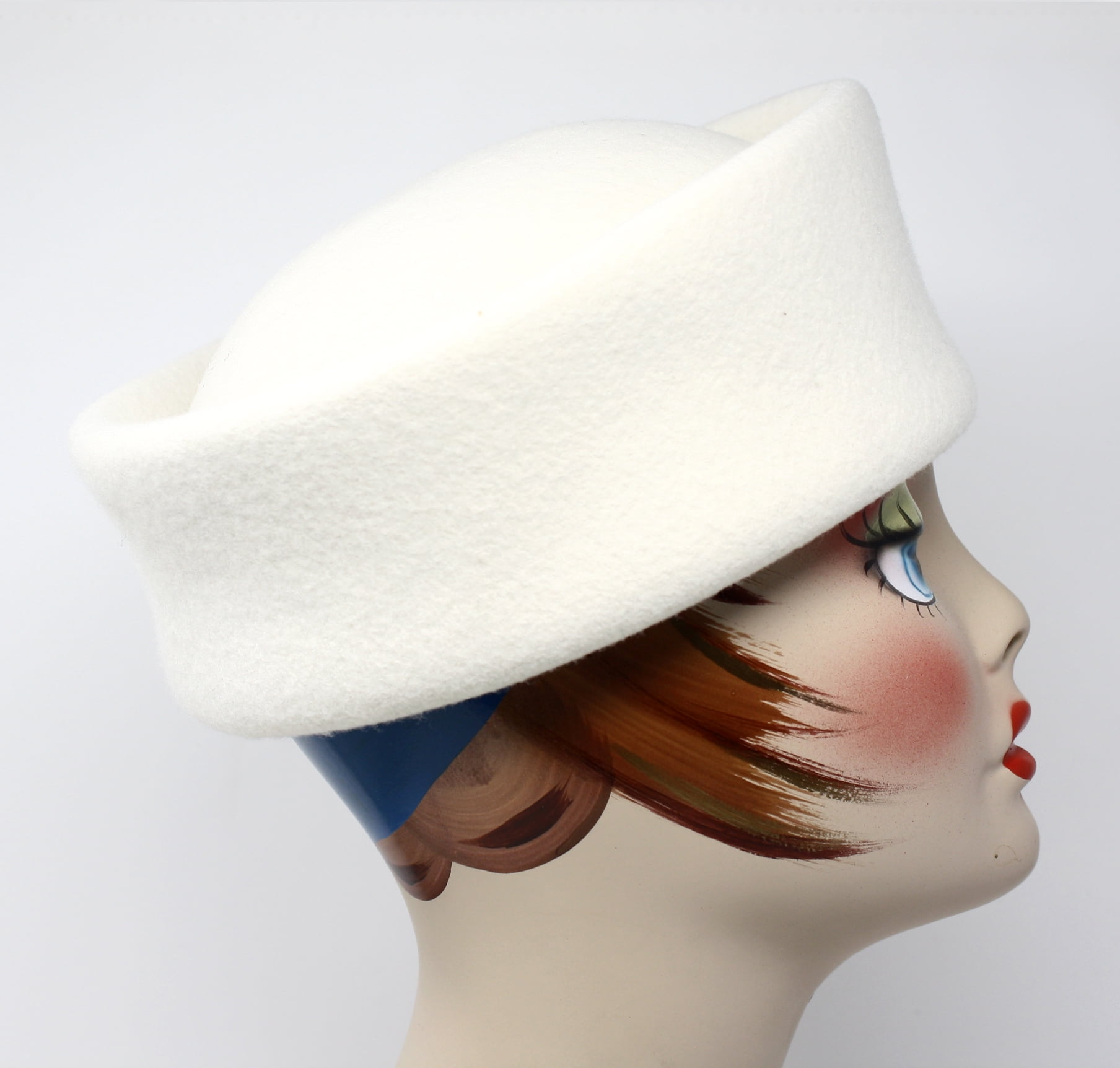 Ivory White Wool Felt Pillbox Hat - Classic Vintage Style for Church, Dressy, Everyday
