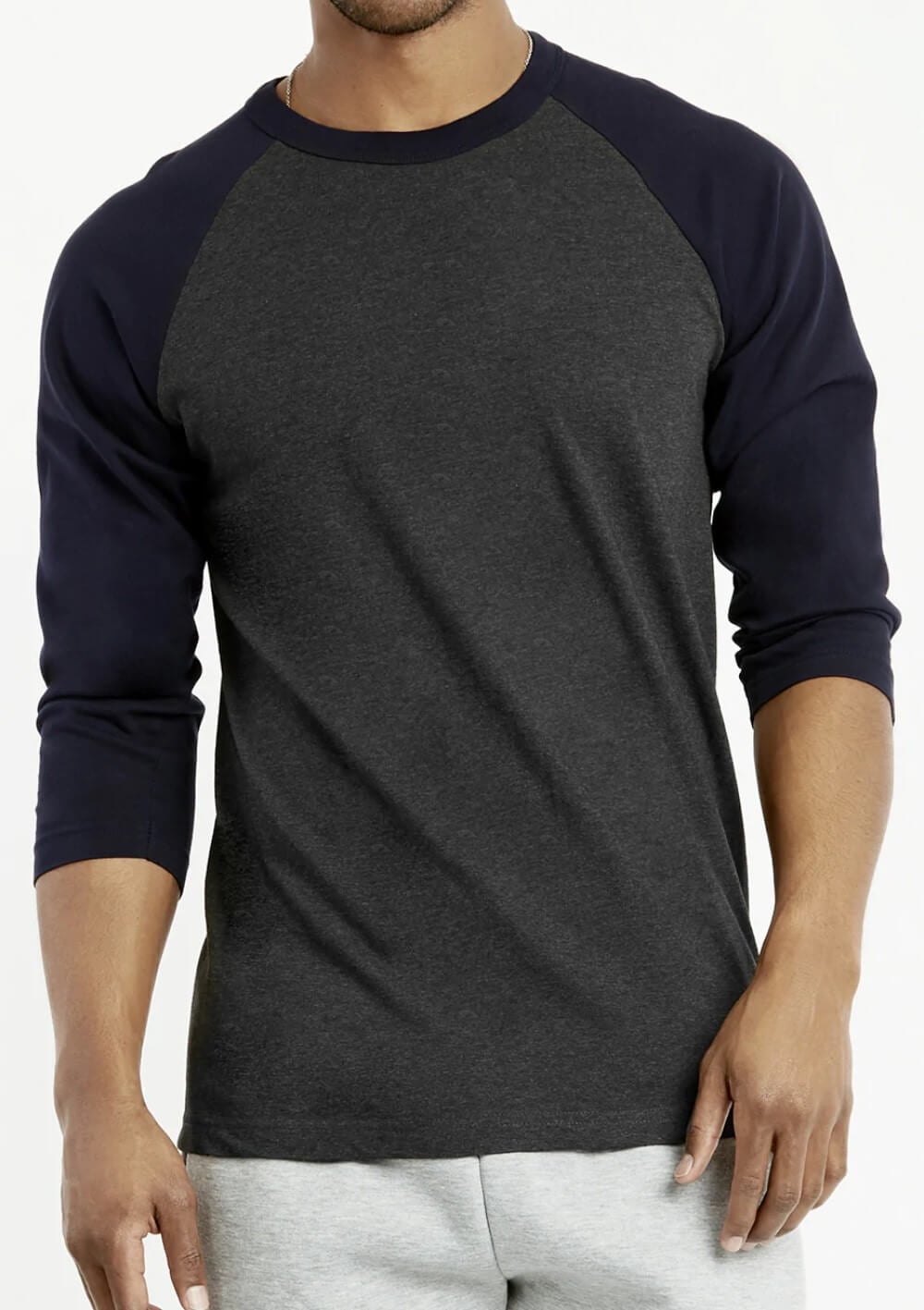 Men's Cotton Raglan Sleeve Baseball Tee Shirt(Navy/Light Gray Large Long  Sleeve)