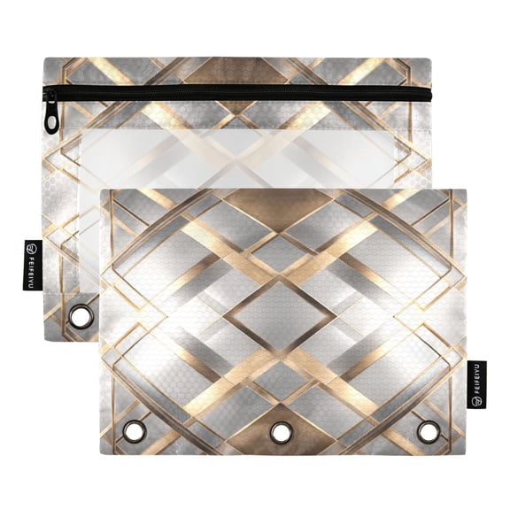 2 Pack 3 Ring Binder Pouch with Clear PVC Window Water Resistant Zipper Pencil Pouch Layered Diamond Pattern Binder Pocket for Classroom Office Home Stationery Organization