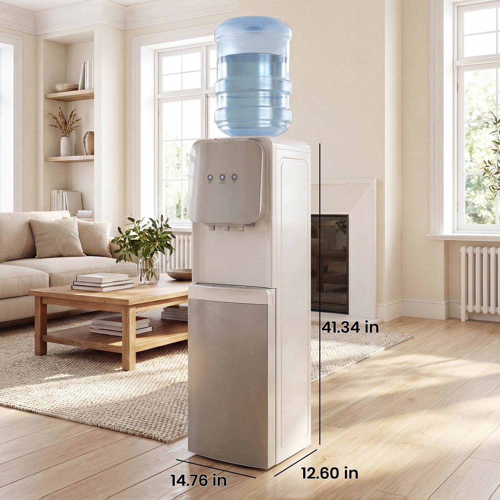 Advwin 4-in-1 Water Cooler Dispenser with Ice Maker, Hot & Cold Water, 33 lb Ice per Day, Ice Ready in 7 Minutes, Top Loading 3–5 Gallon, Child Safety Lock, White/Silver