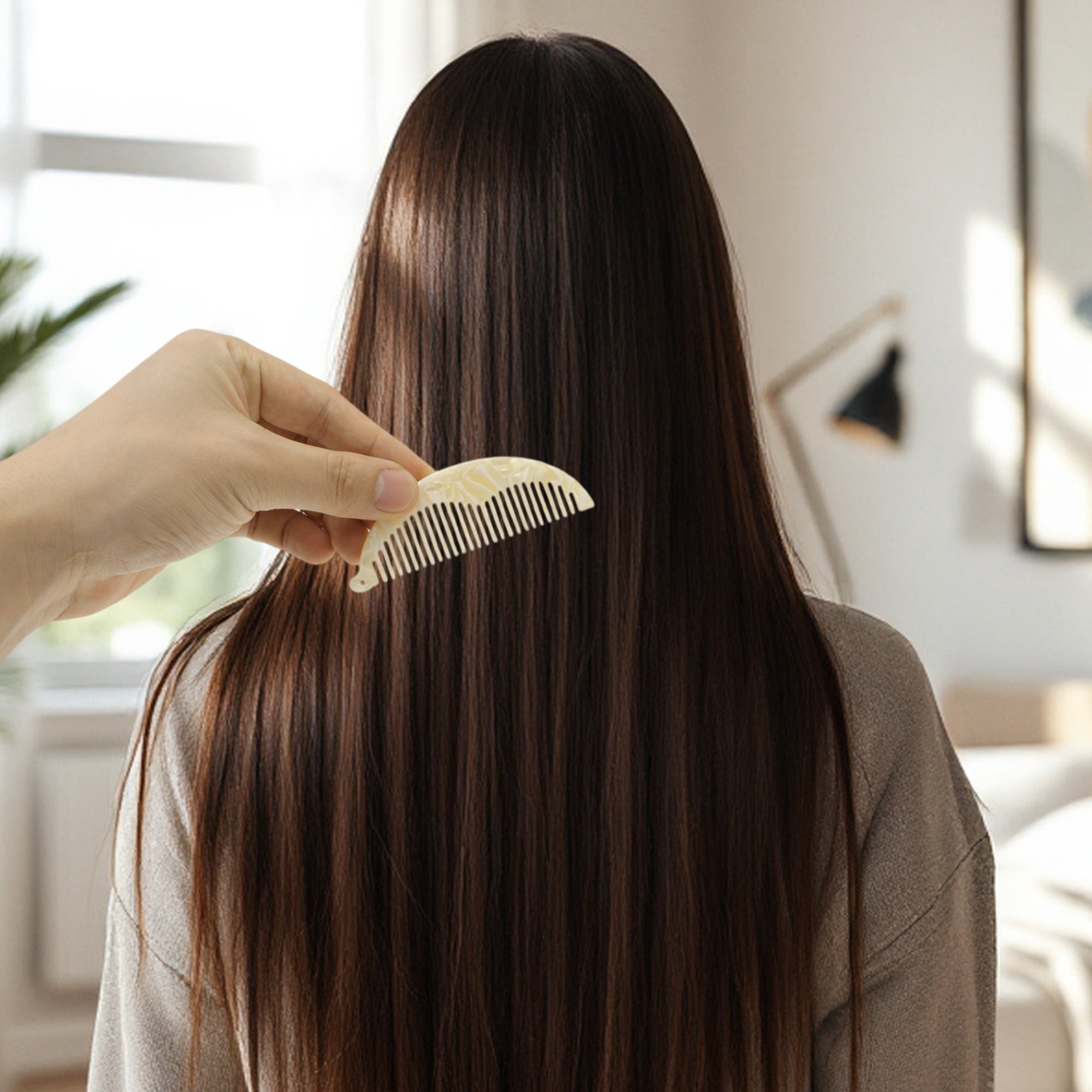 Unique Bargains 1 Pc Half Round Hair Comb with Hole for All Hair Types Styles Yellow
