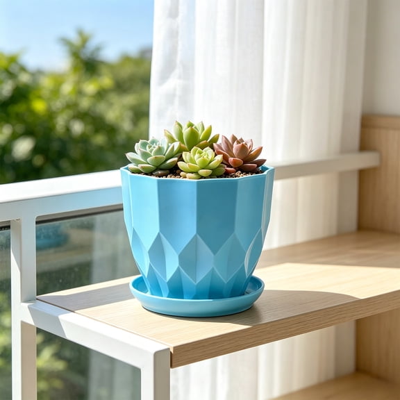 Hyknon 5.5 Inch Planter Pot with Saucer, Modern Indoor Plastic Plant Pot for Herbs and Flowers, Lightweight Flower Pot Container for Home Office Desk Window Sill Decor