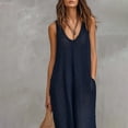 thumbnail image 6 of NMMUED Women's Swimsuit Cover Up Crochet Jumpsuit V Neck Sleeveless Knit Romper Bathing Suit Coverups Wide Leg Pants Summer Vacation Beachwear Resort Outfits Navy L, 6 of 8