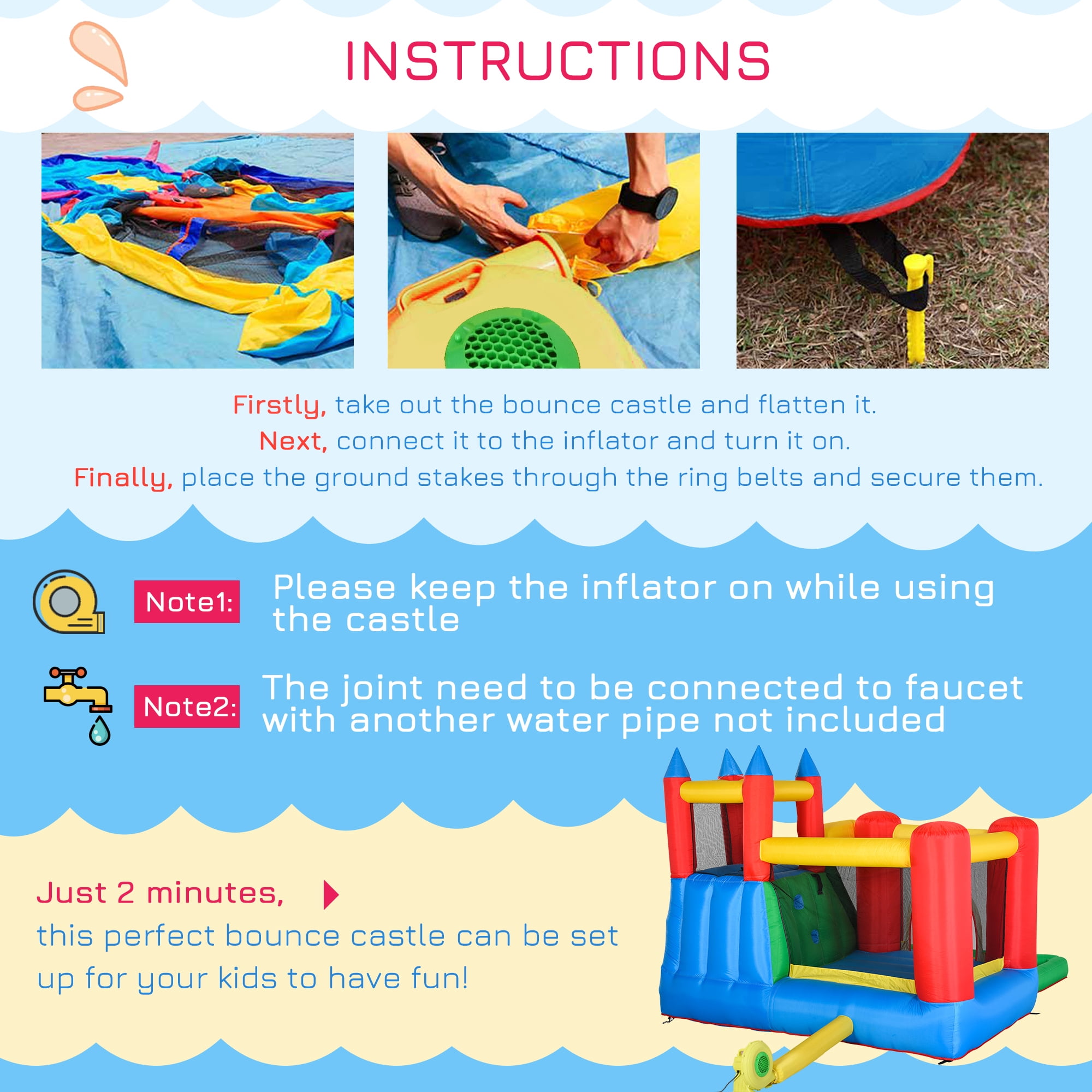 6-in-1 Kids Bounce House Inflatable Water Slide with Pool, Water Cannon, Climbing Wall & Basketball Hoop, Inflator Included, Backyard Outdoor Water Park