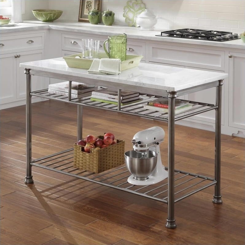 Home Styles The Orleans Kitchen Island With White Quartz Marble Top