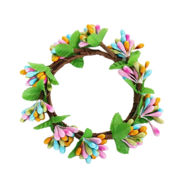 Abbracc Easter Candle Rings Wreath Candlestick Candleholder Greenery Leaves Mini Hanging 10cm