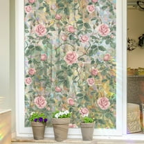 39.4x17 Inch Pink Rose Rainbow Window Privacy Film Flower Sun Blocking Non-Adhesive Window Cling Stained Window Glass Decorative 3D Static UV Resistant Decals Sticker for Room Home