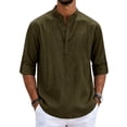 thumbnail image 2 of Evdexr Linen Shirts for Men Henley 3/4 Sleeve Tops 2026 Summer Oversized Camping T-Shirt Solid Button Up Collarless Vacation Shirt 4XL, 2 of 5