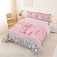 thumbnail image 2 of Erosebridal Dreamy Glitters Print Queen Comforter Set for Girls, Pink Bling L Letter Bedding Comforter Set, Pink Reversible 3 Pieces, 1 Comforter and 2 Pillowcases, 2 of 6
