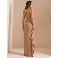 thumbnail image 2 of Khaki One Shoulder Ruched Wrap Maxi Dress With Asymmetrical Ruffle Hem And Draped Detail, 2 of 7