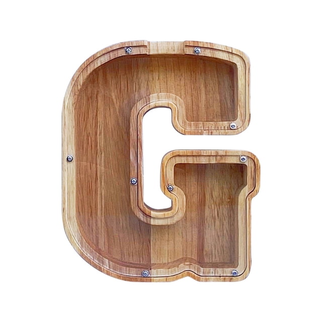 Wooden English Letter Savings Can with Transparent Glass Front for Coin Storage