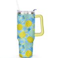 thumbnail image 2 of 40oz Tropical Pineapple Pattern Stainless Steel Flip Straw Tumbler Spill Proof Travel Cup Double Wall Vacuum Insulated Coffee Mug with Top Handle, 2 of 6