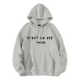 thumbnail image 2 of Baqcunre Women's Women's"C'Est La Vie Paris" Letter-Printed Hooded Pocket Hoodie with Drawstring Comfy Hoodie Womens Hoodies Graphic Hoodie Womens Sweatshirt Grey Xl, 2 of 4
