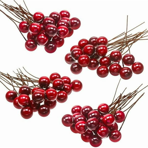 DIANWUDG 20 PCS Artificial Holly Berries Mini 10mm Fake Berries On For Christmas Tree