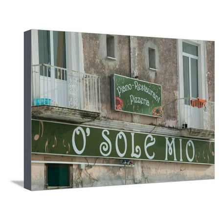O'Sole Mio Pizzeria Sign, Ischia, Bay of Naples, Campania, Italy Stretched Canvas Print Wall Art By Walter
