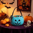 thumbnail image 3 of Halloween Pumpkin Candy Bag with Bow, Handheld Bucket Candy Bags Halloween Holiday Decoration (1PC Blue), 3 of 6