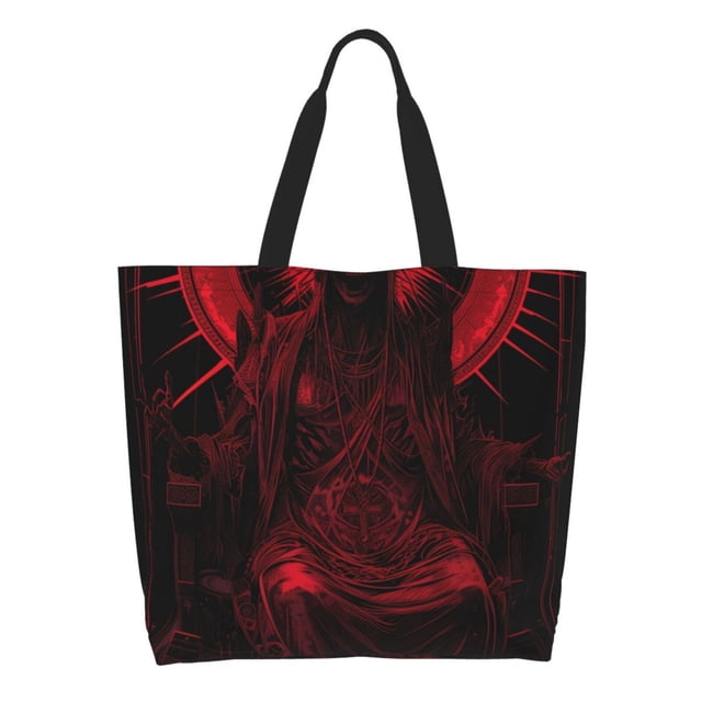 Balery Red Gothic Skeleton Throne Bolsa Tote Estilo Estético con Cremalleras, Bolsa de Hombro, Bolsa de Compras Grande y Plegable