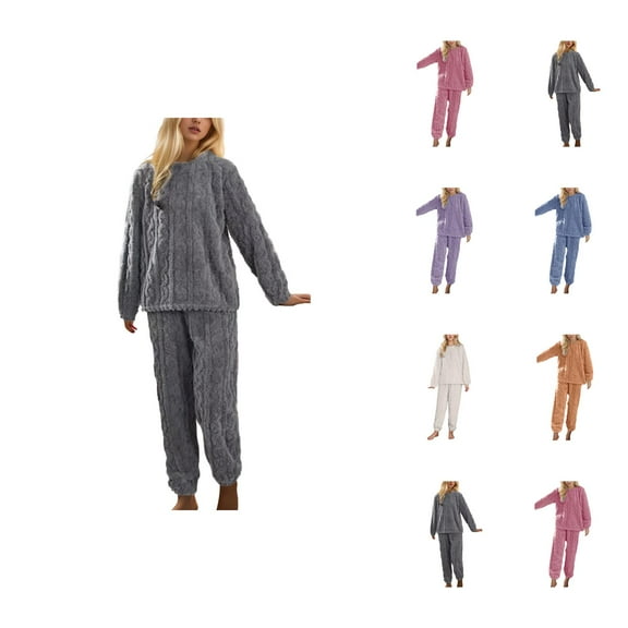 Pajamas for Women Set 2025 Winter Flannel Jacquard Long Sleeve Crewneck Pullover and Pants Pjs Set Womens Pajama Sets