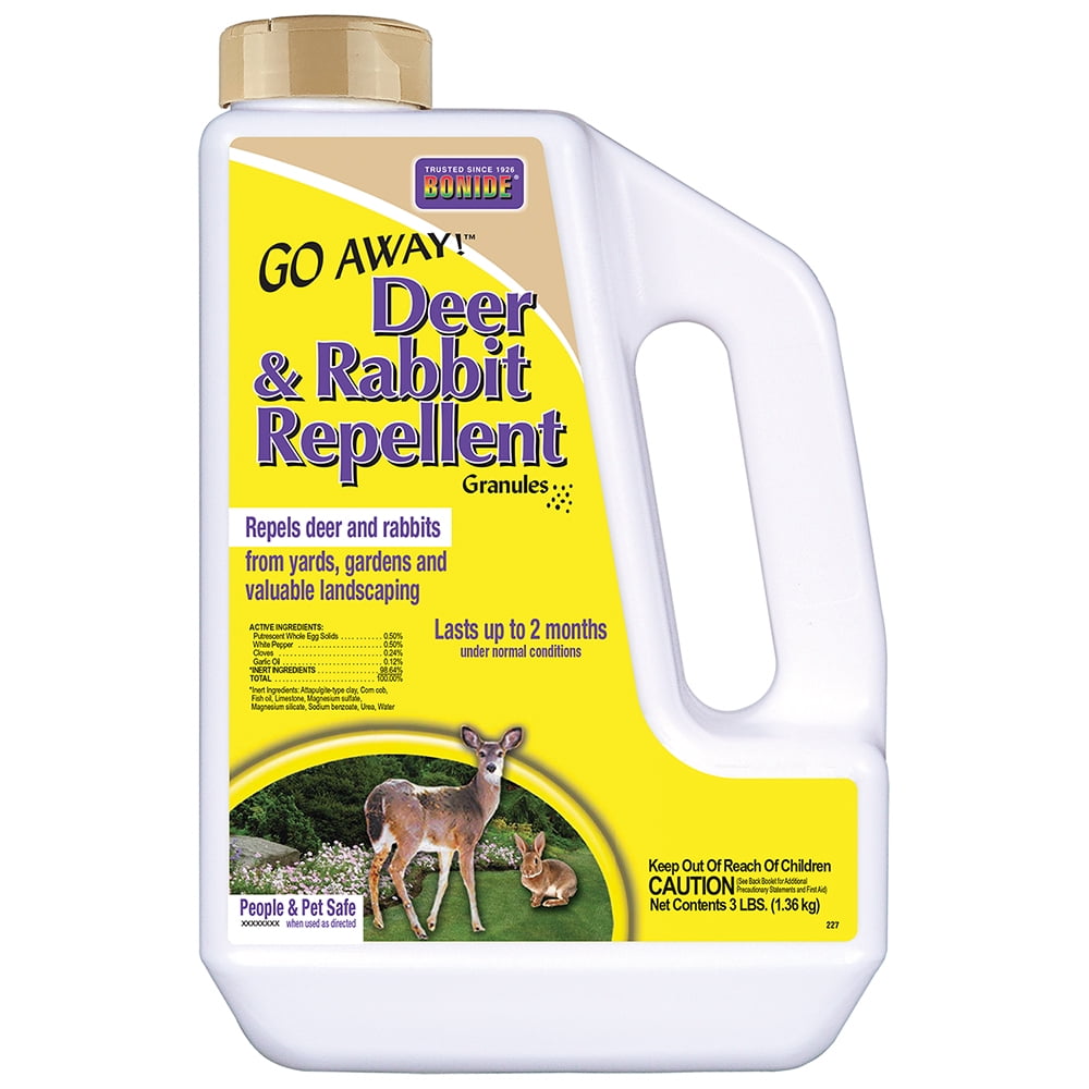 Bonide Go Away! Deer & Rabbit Repellent Granules, 1 lb Ready-to-Use, Deter Deer from Garden, Flowers & Plants