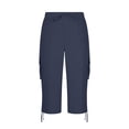 thumbnail image 6 of QATAINLAV Women's Cargo Capris Lightweight Casual Cropped Hiking Pants Multi Pocketed Outdoor Athletic Travel Cropped Trousers Dark Blue L, 6 of 8