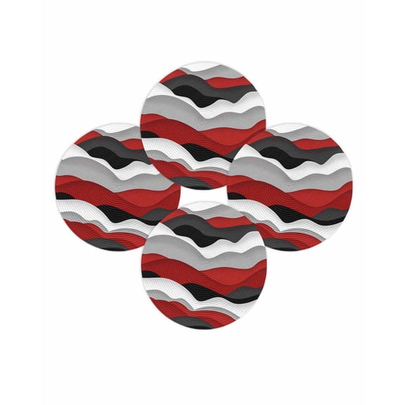 Round Placemats Set of 4 Red Ocean Place Mats Washable Woven Placemat Abstract Waves Black Ombre Circle Braided Table Mat for Kitchen Dining Table Party Home Decor 15 Inch