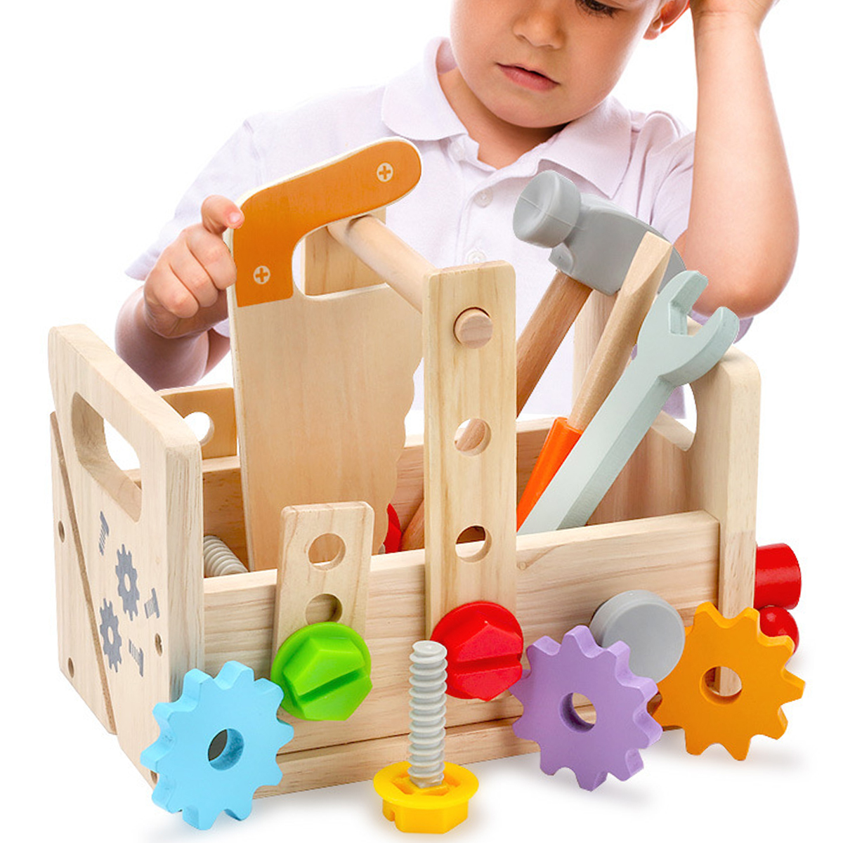 MORIMA 24Pcs Wooden Toy Tool Kit for Kids Montessori Toy Tool Set with