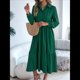 thumbnail image 5 of Vestido Camisero Informal de 3/4 para Mujer, con Botones, Cuello en V, Cuello Escalonado, Holgado y Verde Oscuro L, 5 of 9